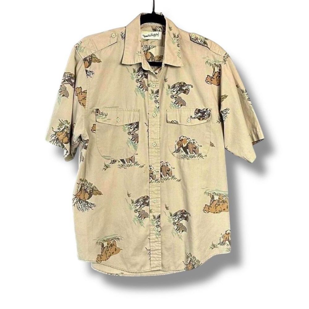 Diane von Furstenberg Vintage 80s Animal Print Elephant Safari Camp Shirt Medium